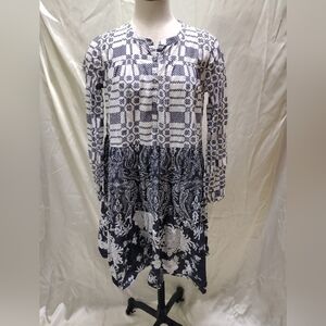 Robert Friedman Black WhiteFloral Mini Dress Small .